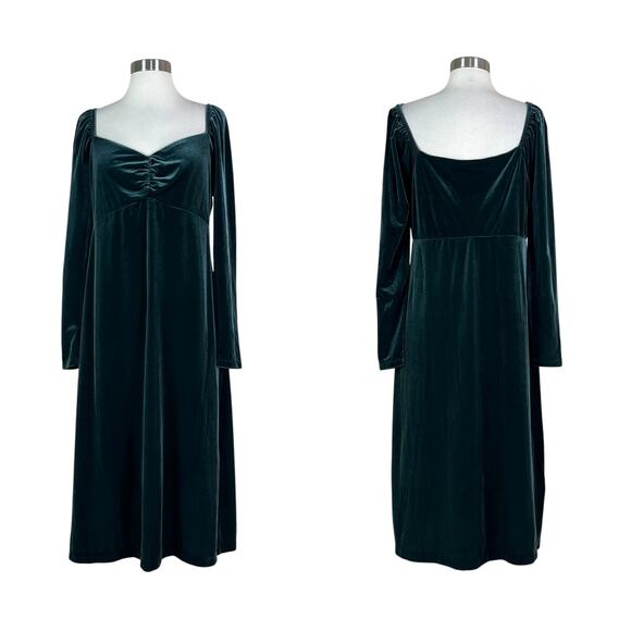 Boden | Sweetheart Forest Green Velvet Long Sleeve Plus Size Holiday Midi Dress - Picture 10 of 10